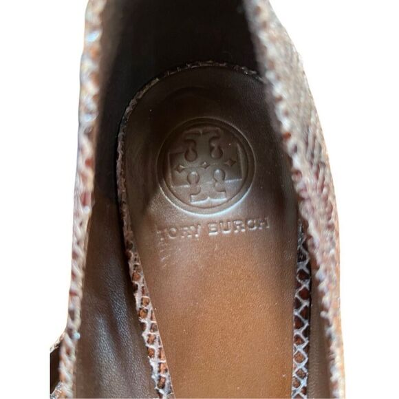 NWOB Tory Burch Amy Brown Snake Skin Leather Block Low Heels 10.5 US - Picture 10 of 16